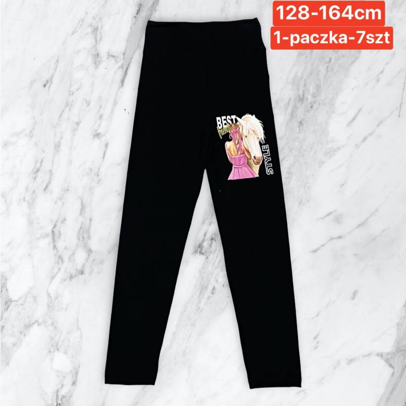 Leginsy dziewczęcy. Roz 128-164. 1 kolor Paczka 7 szt . 1