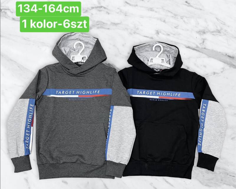 Bluza chłopięca Roz 134-164. 1 kolor Paczka 6 szt.