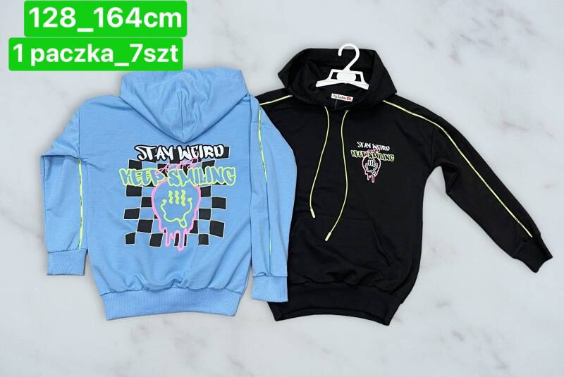 Bluza chłopięca Roz 128-164. 1 kolor Paczka 7 szt.